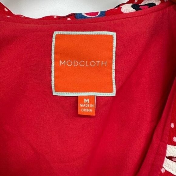 MODCLOTH Daytime Dapper Retro Red Floral Polka Poppy Y2K Medium True Wrap Dress - Picture 4 of 9